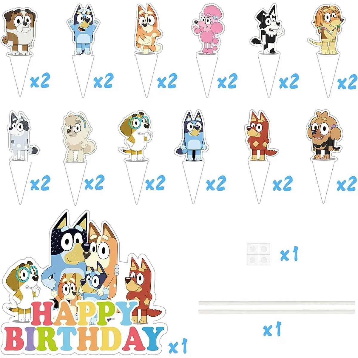 25pcs Bluey Cake Decoration Cartoon Blue Dog Bingo Cupcake Top Happy Birthday for Kids Birthday Party Cake Dessert Decorations