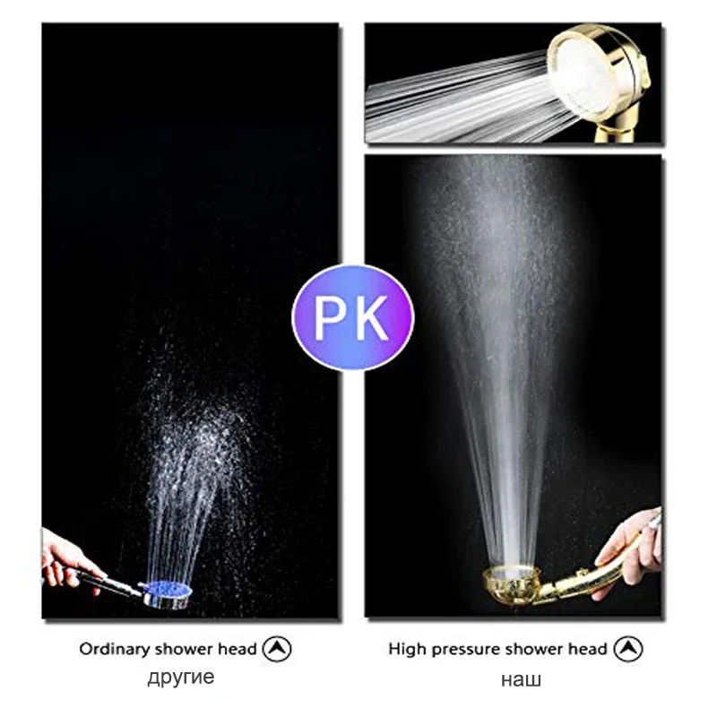 3 Modes Shower Head High Pressure Adjustable 360 Degrees Rotating with Stop Button Hose Water Saving Handheld Bathroom Shower