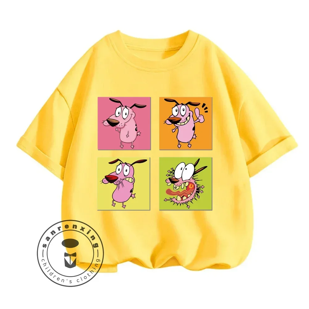 Chic Courage The Cowardly Dog Animated T-Shirts for Kids Summer Street Sports Fashion Soft Elastic Tops Brave Cartoon Designs