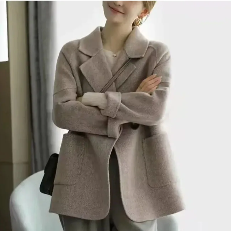 

Fashion Woolen Jacket Women 2023New Autumn Winter Korean Loose Mid Long Single-Breasted Coat Female Casual Overcoat Ladies Tops