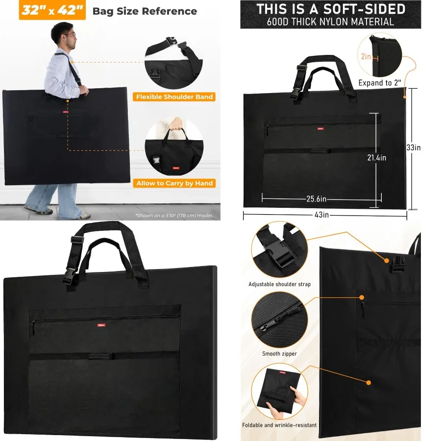 Легкая художественная сумка-портфель, водонепроницаемый чехол 32 x 42 дюйма с регулируемым плечевым ремнем и ручкой для удобного переноски, идеально подходит для