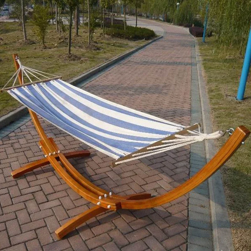 Hammock with Stand Wood Curved Arc Hammock Swing Chair Stand Double 2 Person Bed