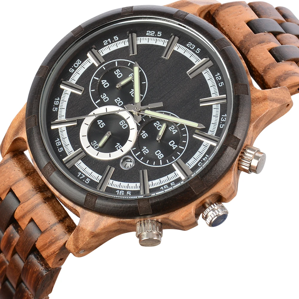 Wooden Watch Men Top Brand Luxury Stylish Chronograph Military Clook Wood Quartz Wriswatches Man Drop Shipping reloj hombre