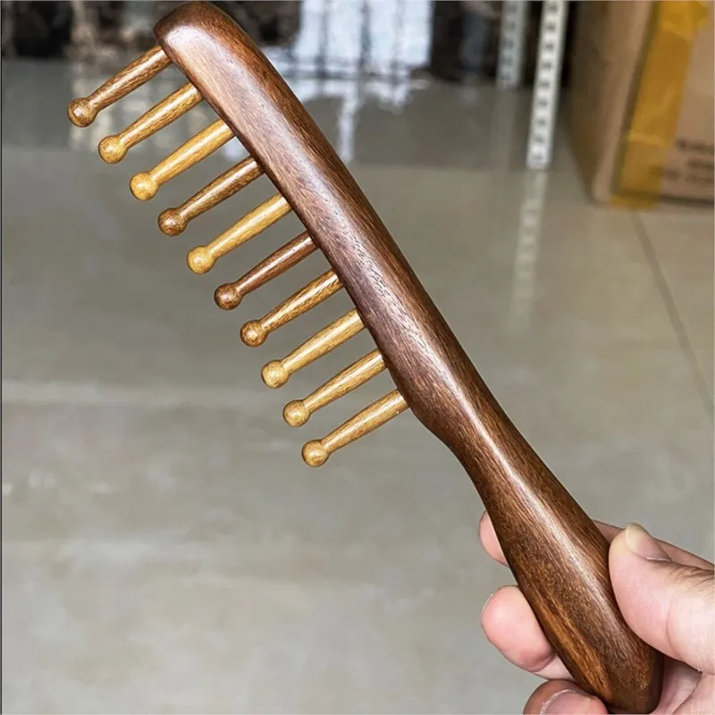 

Расческа из сандалового дерева с длинной ручкой, меридиан с широкими зубьями, соскабливающая массажная расческа, терапия Гуа Ша, расслабление кожи головы, кровообращение, здравоохранение