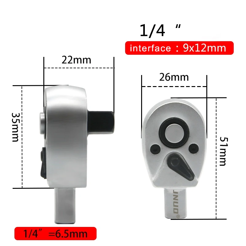 Torque Wrench REVERSIBLE RATCHET Interchangeable Concave Square Hole 14*18 Ratchet Insert Round Head Quick Release 9*12MM