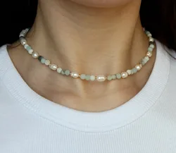 Handmade necklace made of real semi-precious stone and freshwater pearls Crystal Jewelry Cluster Necklace