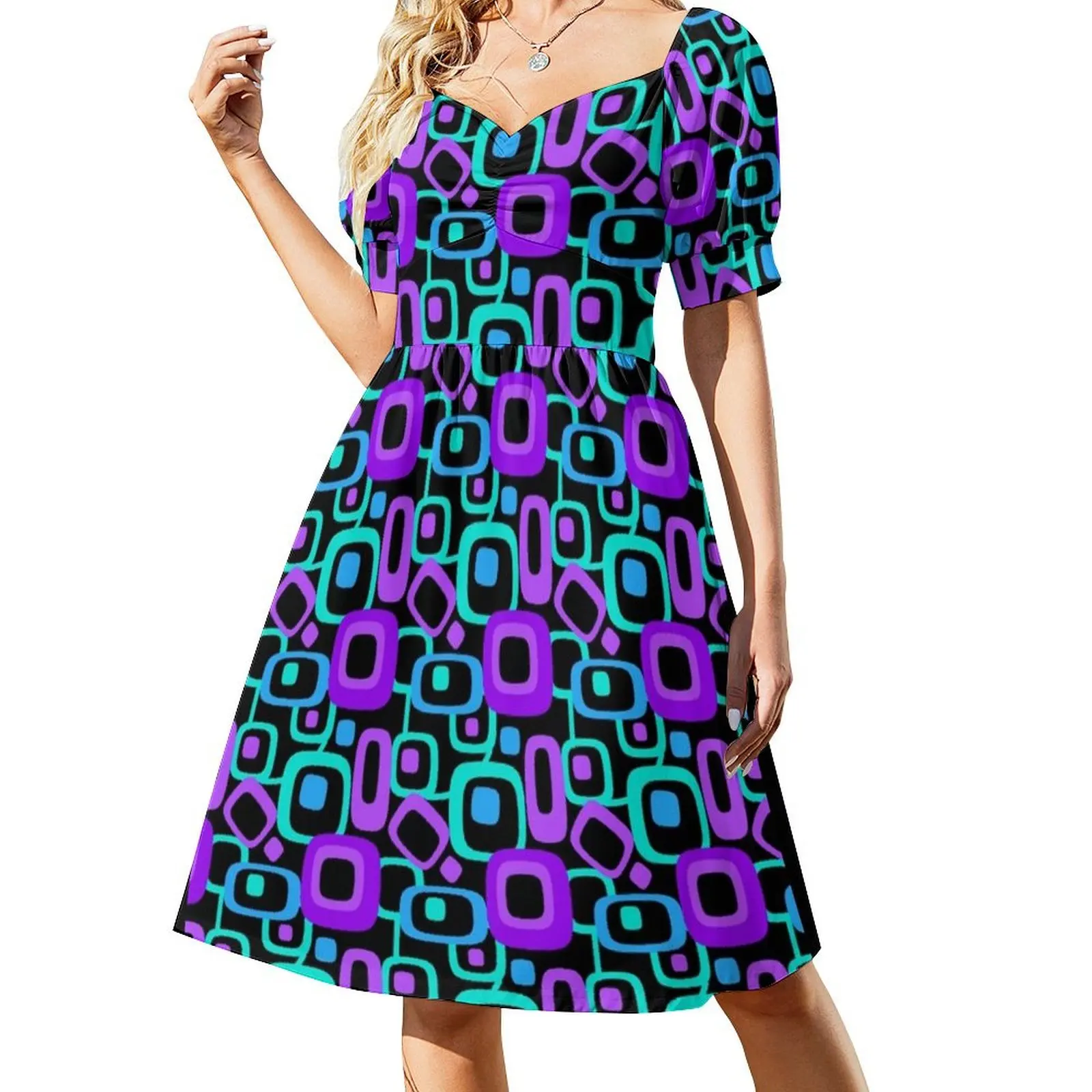 

Retro '70's Purple and Teal Short Sleeved Dress dresses with long sleeves clothes for women dresses for woman Dress