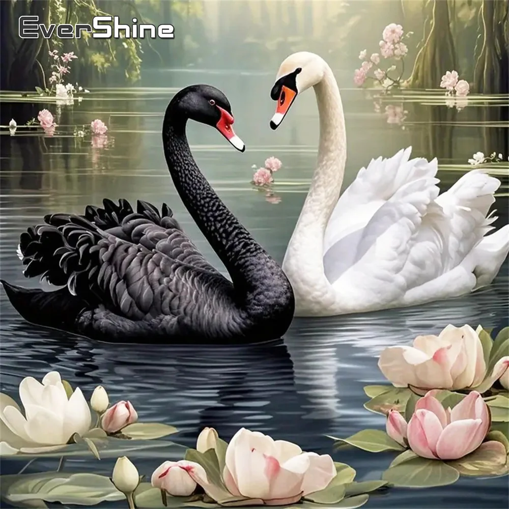Evershine 5D-Diamantgemälde zum Selbermachen, Schwan, Tierbild, Strasssteine, Diamantmosaik, Lotusblume, Kreuzstich, handgefertigtes Geschenk
