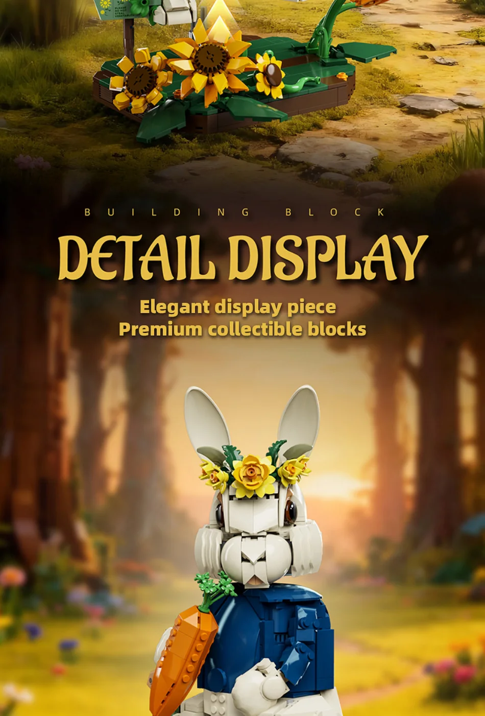 Creative 1258Pcs Pastoral Rabbit Animal Figrues Building Blocks Home Decoration Rural Flowers Rabbit Assemble Toys Birthday Gift