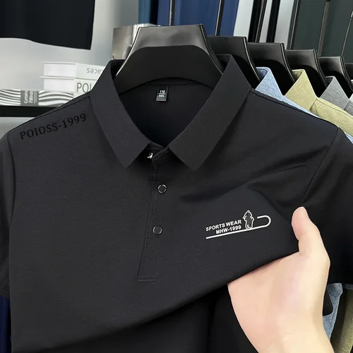 Imagen 2 del producto Camisa POLO informal clásica para hombre, camiseta de manga corta con estampado de solapa y elasticidad, camiseta fresca de negocios a la moda, ropa para hombre