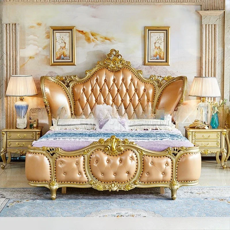 European solid wood leather bed master bedroom luxury high-end luxury high-end 1.8 meters classical 4