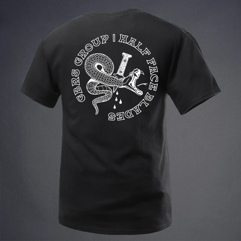 2026 Snake and Dagger Print Style Summer New Product Military Style Round-neck Short-sleeved T-shirt Tough Guy Clothing