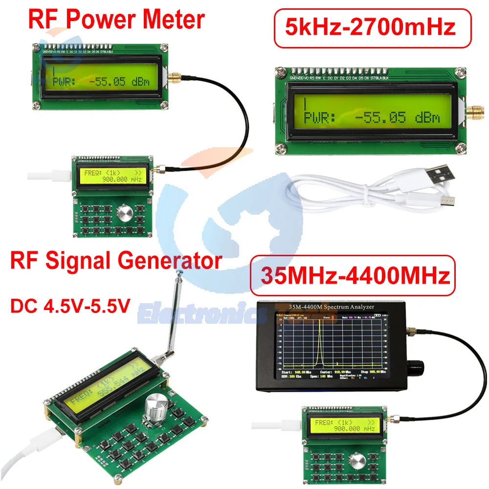 

35MHz-4400MHz RF Signal Generator 5kHz-2700mHz RF Power Meter ADF4351 Signal Source Radio Amplifier Type-C DC 4.5V-5.5V
