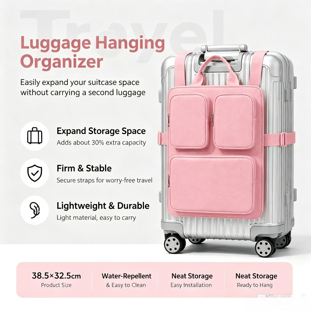 Luggage Hanging Organizer Travel Storage Bag WaterRepellent MultiPocket Expandable Suitcase Attachment Pouch for Trip Vacation
