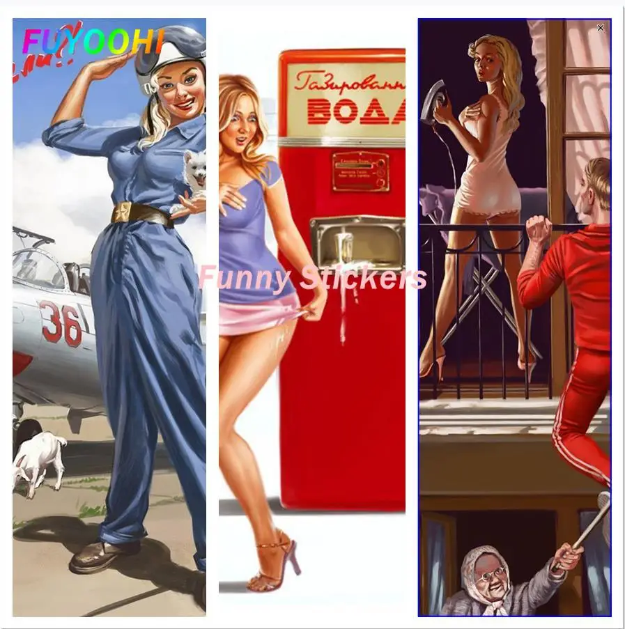 FUYOOHI Play Stickers USSR CCCP Vintage Soviet Russian Pin Up Beauty Sexy Girls Poster Painting DIY Wall Paper Sticker Decal