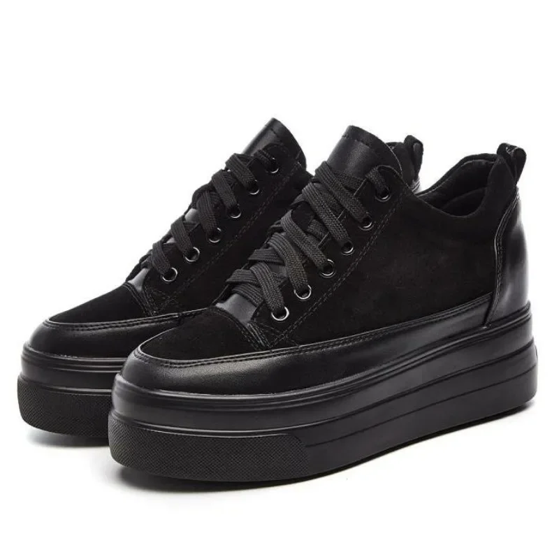 

7CM Women Streth Fabric Autumn Spring Platform Wedge Fashion Casual Chunky Sneaker Vulcanize Loafer Flats Shoes Winter Fur shoes