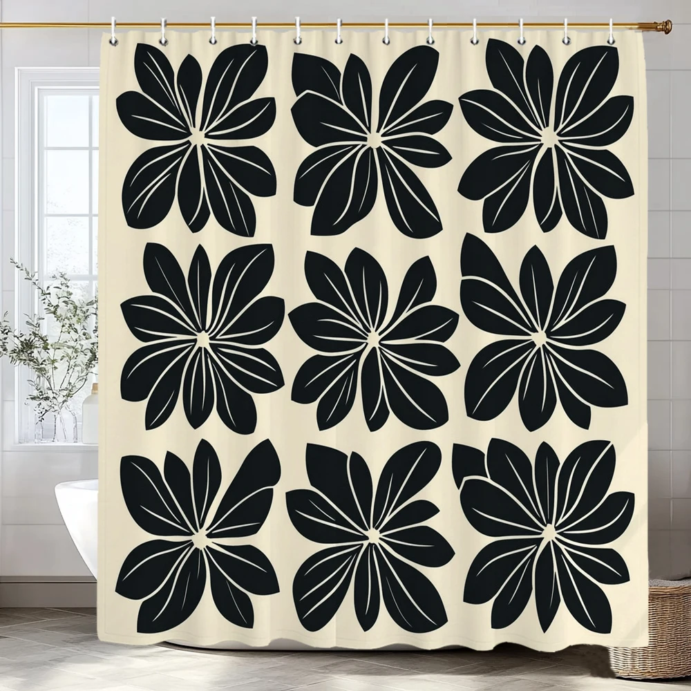 

Черная цветочная абстрактная художественная современная занавеска для душа, декоративная занавеска для душа в ванной комнате, водонепроницаемая занавеска для душа с крючками