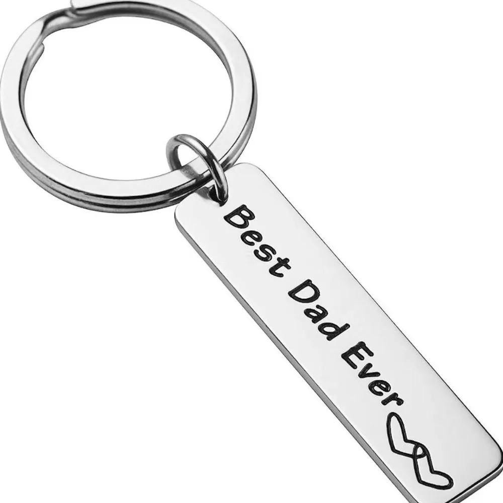 Father's Day Gift Best Dad Ever Keychain Stainless Steel Long Strip Engraved Unique Keyring Pendant Accessories Decor Ornament