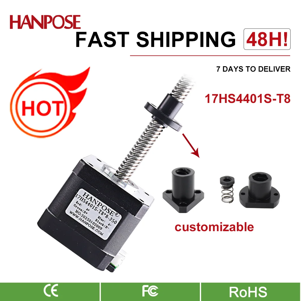 Nema17 Screw Motor 17HS4401S-T8*2+POM 1.5A 40N.cm Screw Rod Linear Stepping Motor with Trapezoidal Lead for 3D CNC Router