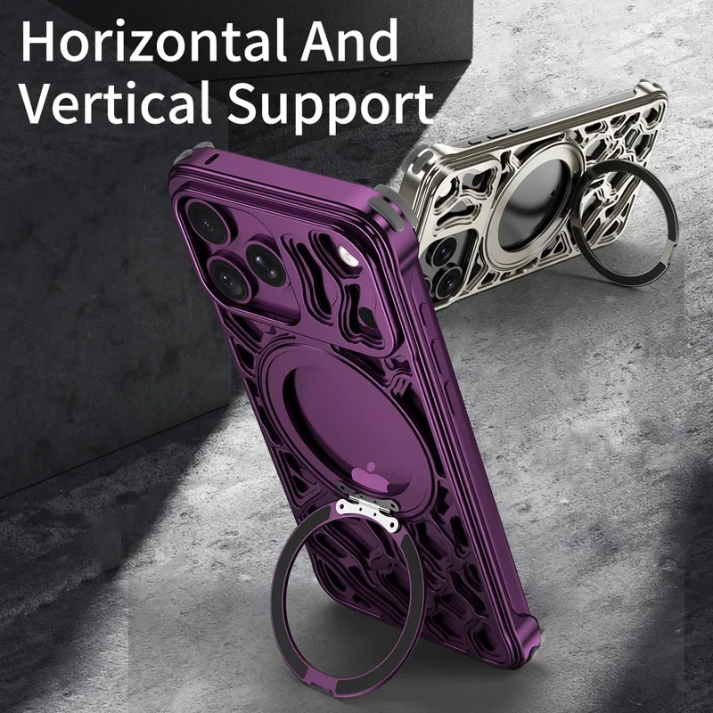 For Magsafe Metal Bracket Case for Iphone 18 Pro Max 18pro Aluminum Alloy Frameless Magnetic Stand Frame Shockproof Armor Cover