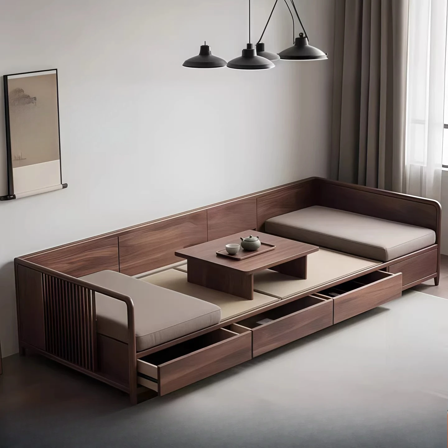 

AA диван из массива дерева, черный орех, свет, роскошное хранилище, кровать Arhat, гостиная, семейная вилла, мебель для приема в отеле