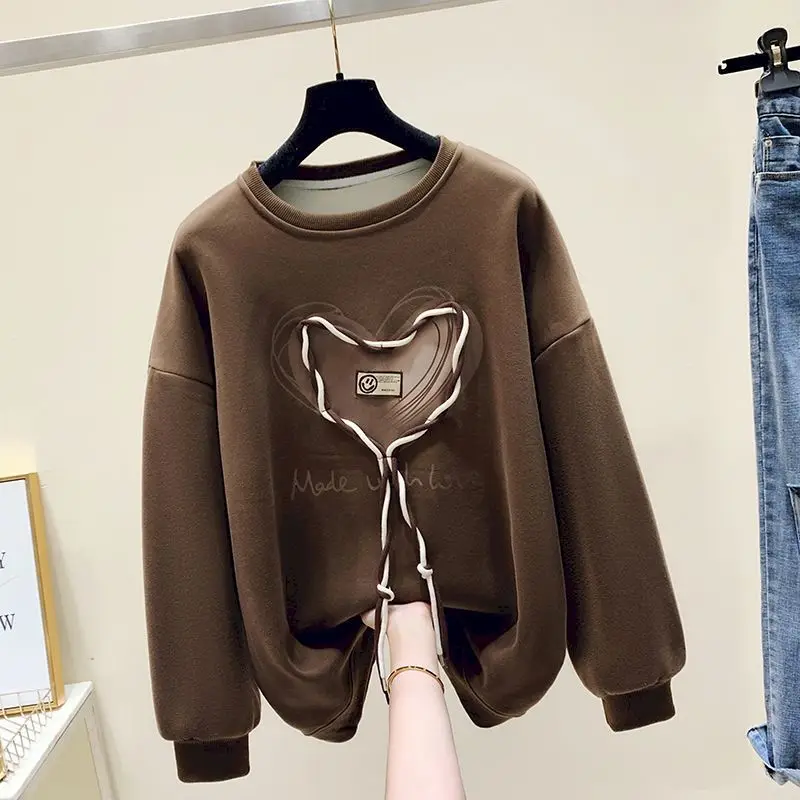 Oversized Pullovers Women Fashion Design Love Pullover Casual Loose Long Sleeve O-neck Tops 2024 New in Spring Autumn Bottom Top