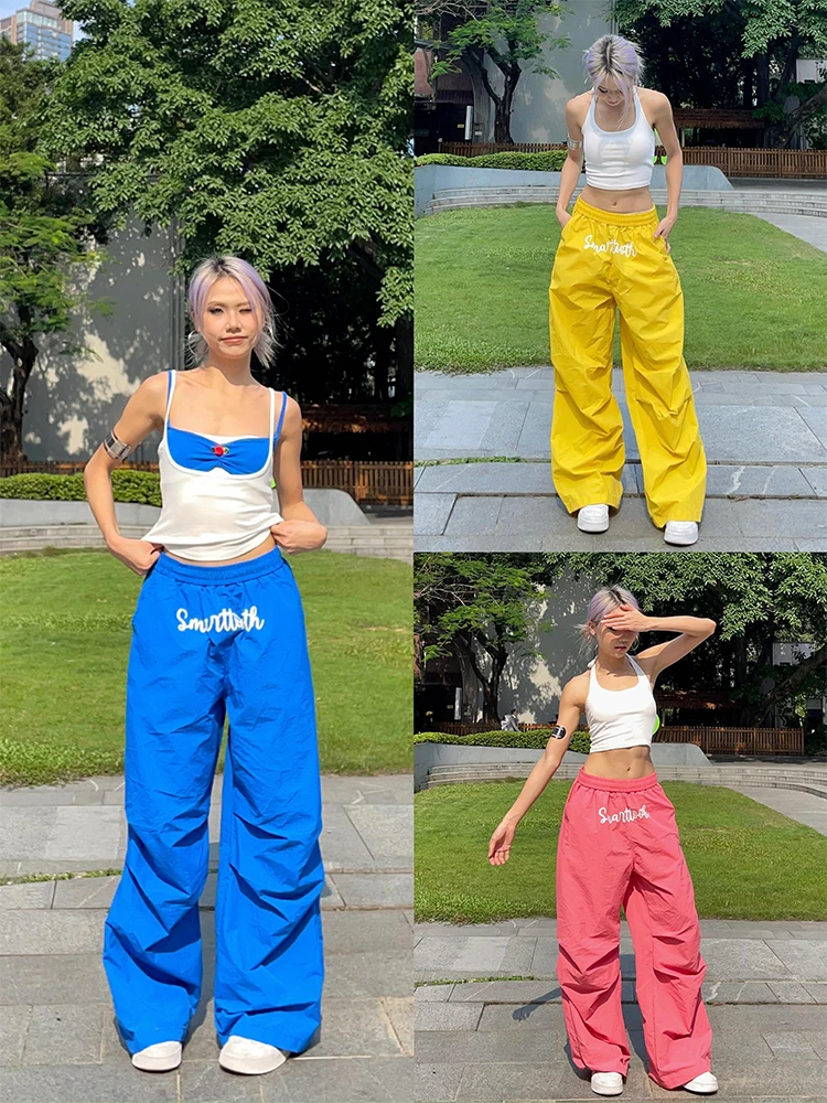 

Летние брюки YAMMYUKI с принтом, свободные, тонкие, с широкими штанинами, в стиле парашютиста, повседневные, уличные, из полиэстера