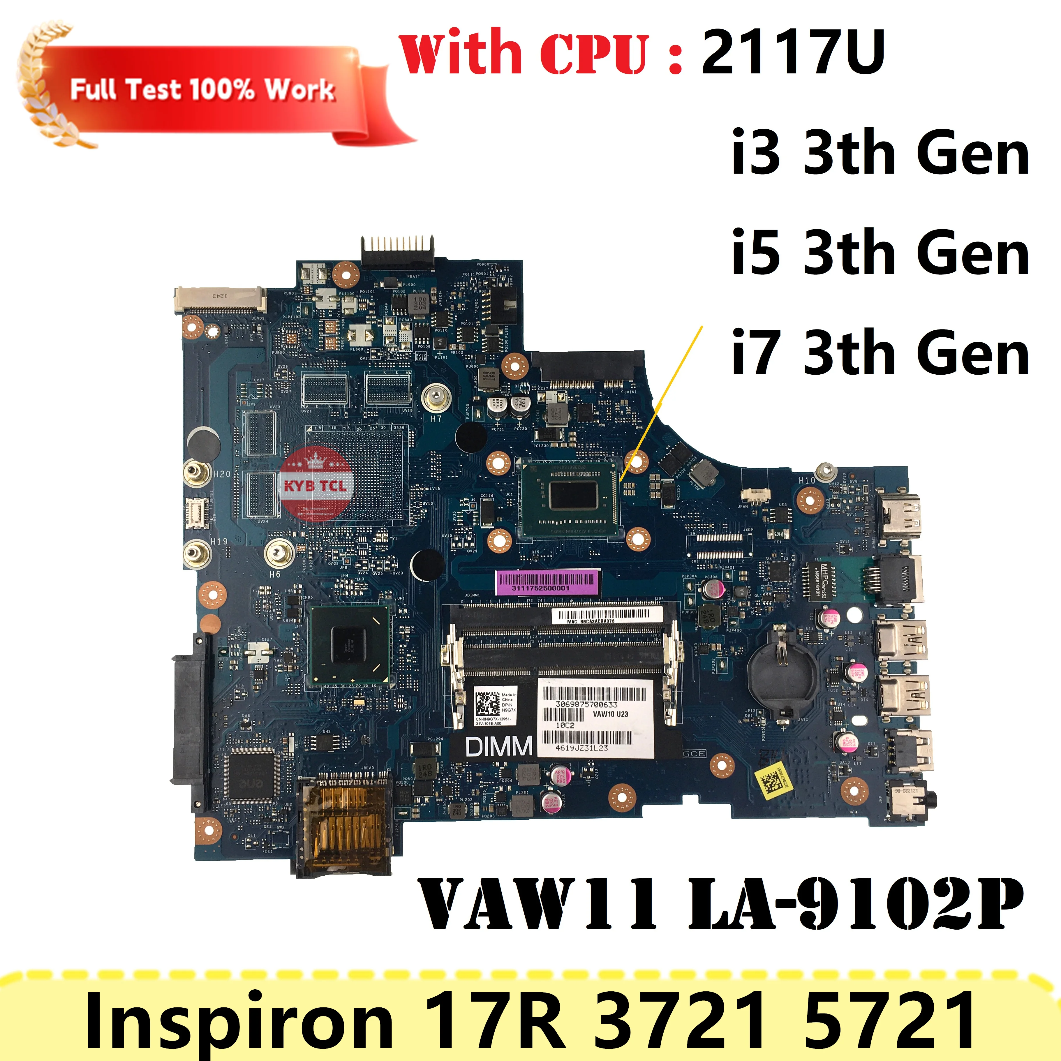 

VAW11 LA-9102P Mainboard For Dell Inspiron 17R 3721 5721 Laptop Motherboard 0NJ7D4 06006J 0N9G7X 03WVDR NJ7D4 6006J Notebook