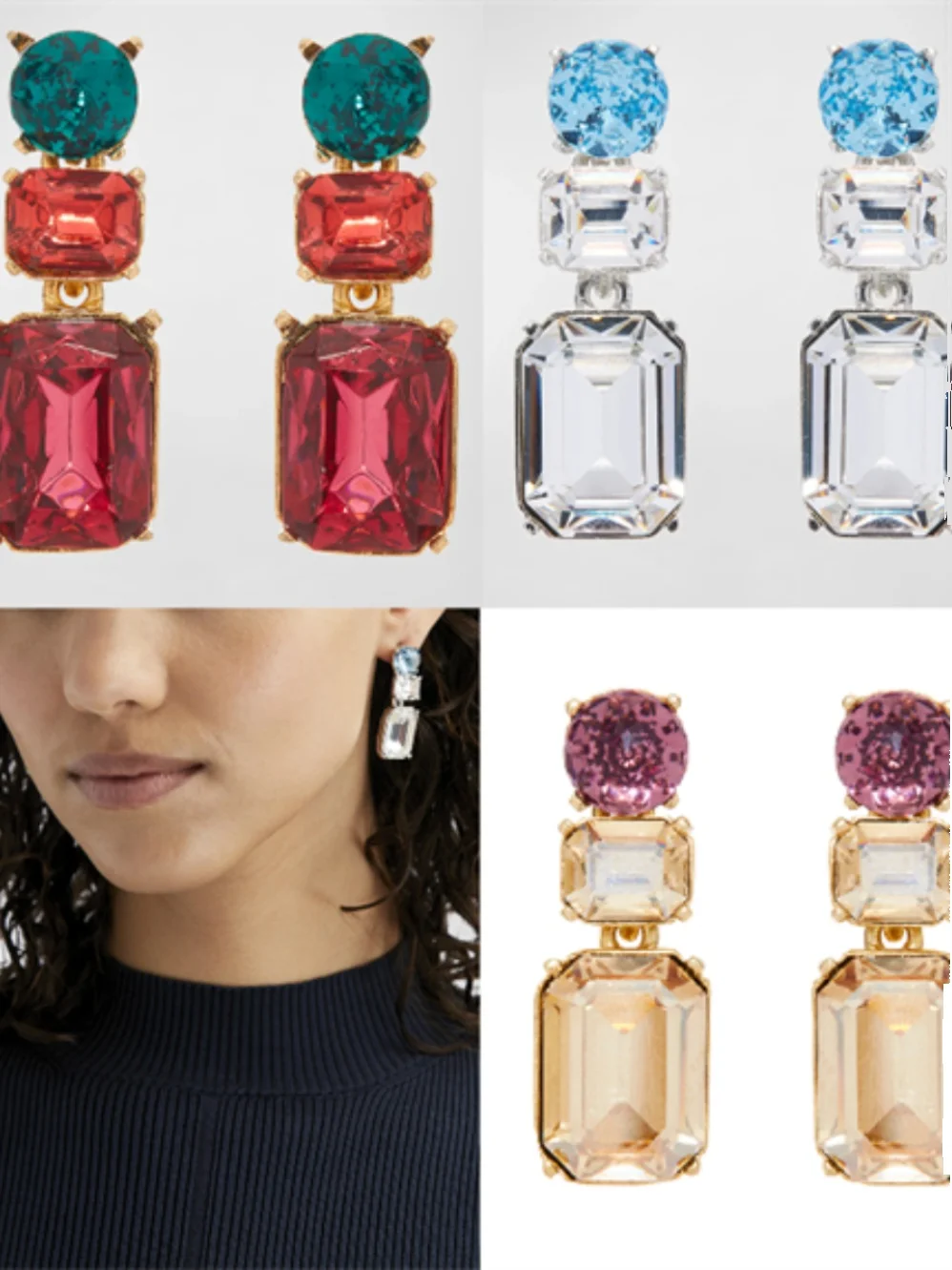 

OS European and American New Fashion Temperament Contrasting Colors Crystal Rectangle Sweet Cute Retro Exquisite Earrings