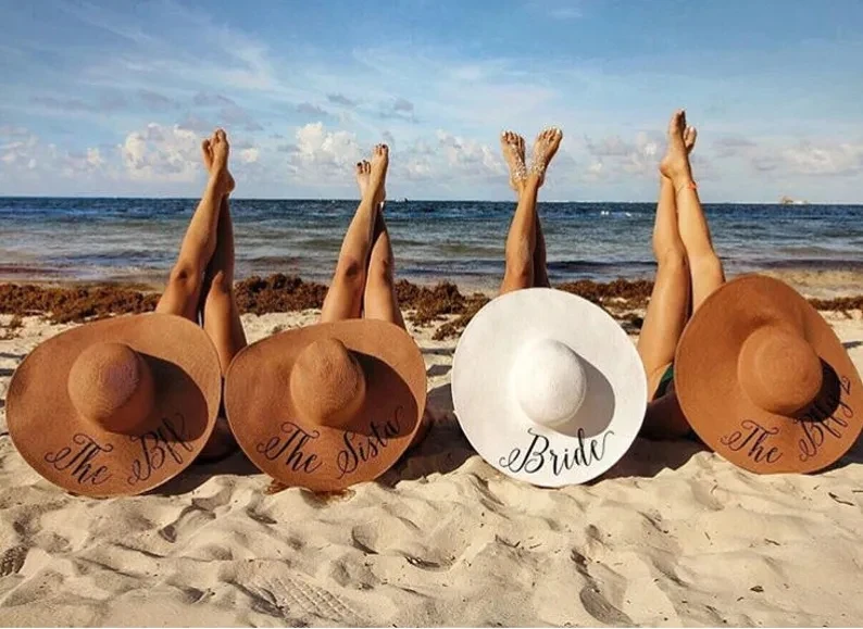 Personalized Honeymoon Beach Floppy Hats Bridesmaid Custom Name Just Married Bachelorette Sun Hat Wedding Favor Bride Mrs Gifts