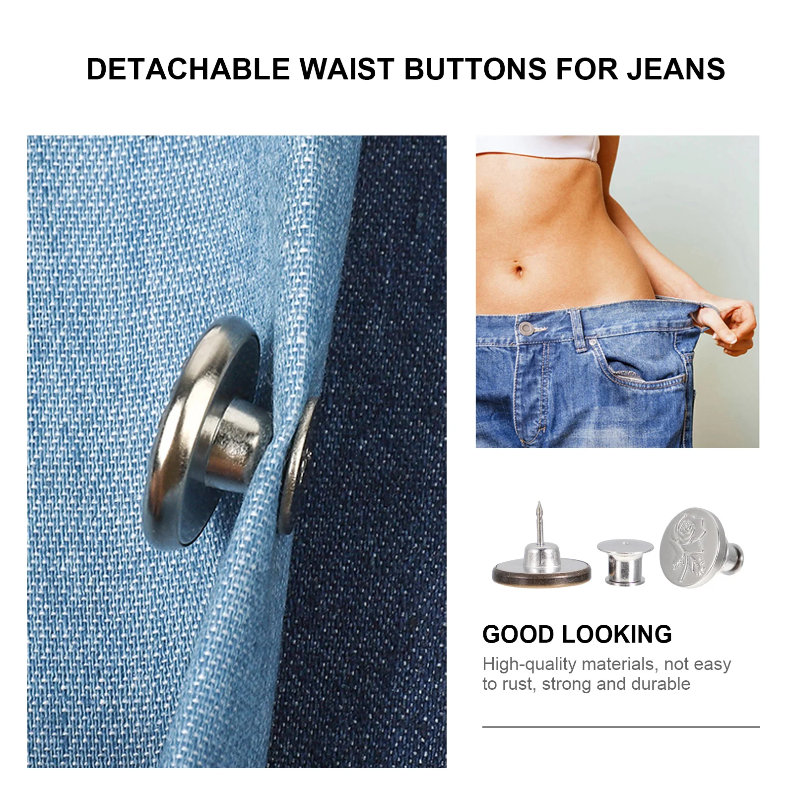 

12Pcs Adjustable Metal Buttons Instant Snap Button Removable Waist Buckle for Jeans Skirts Pants Collars Instant Button