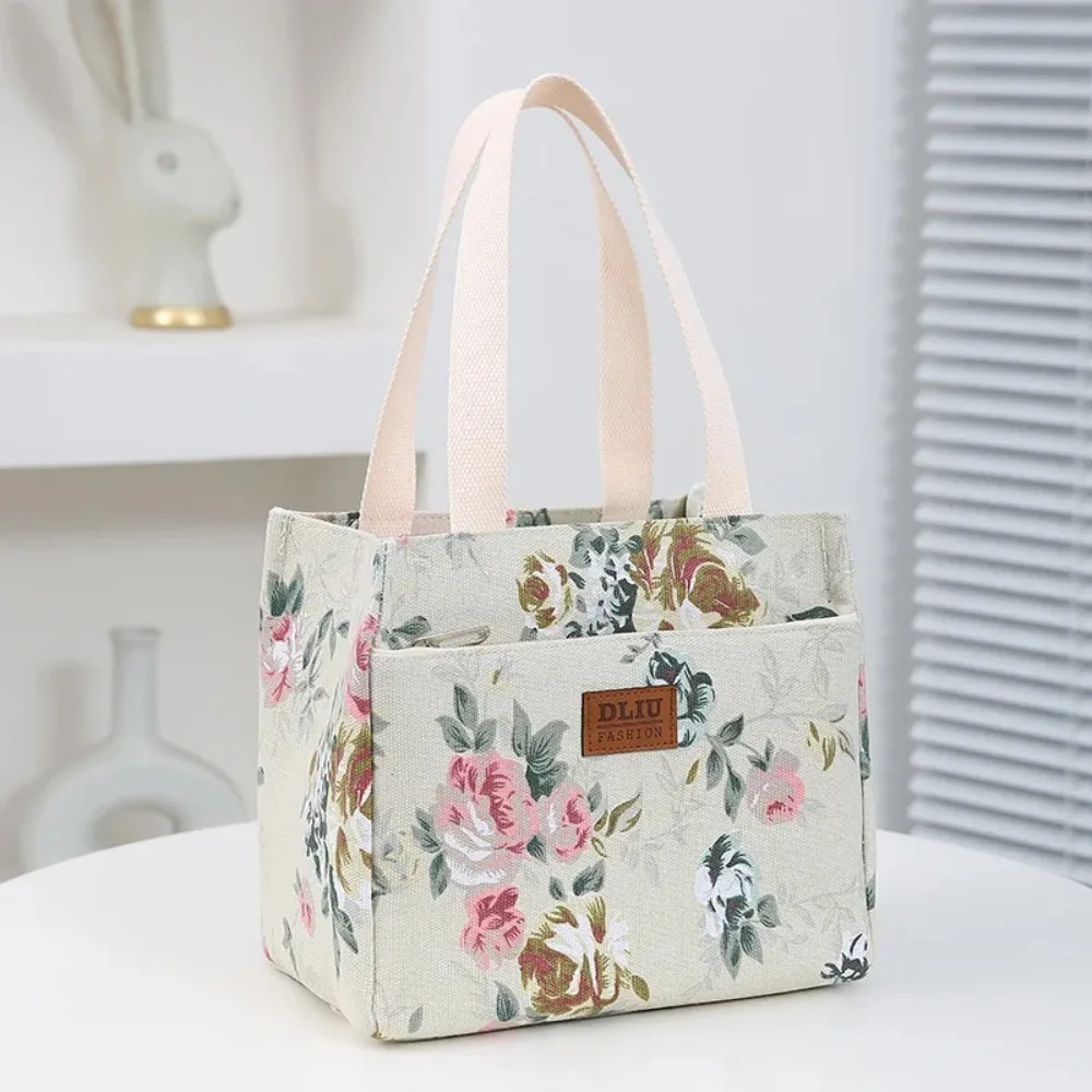 Aesthetic Floral Print Lunch Bag, Insulated Large Capacity Lunch Bag, Thermal Cooler Handbag For School, Work, Travel & Picnic