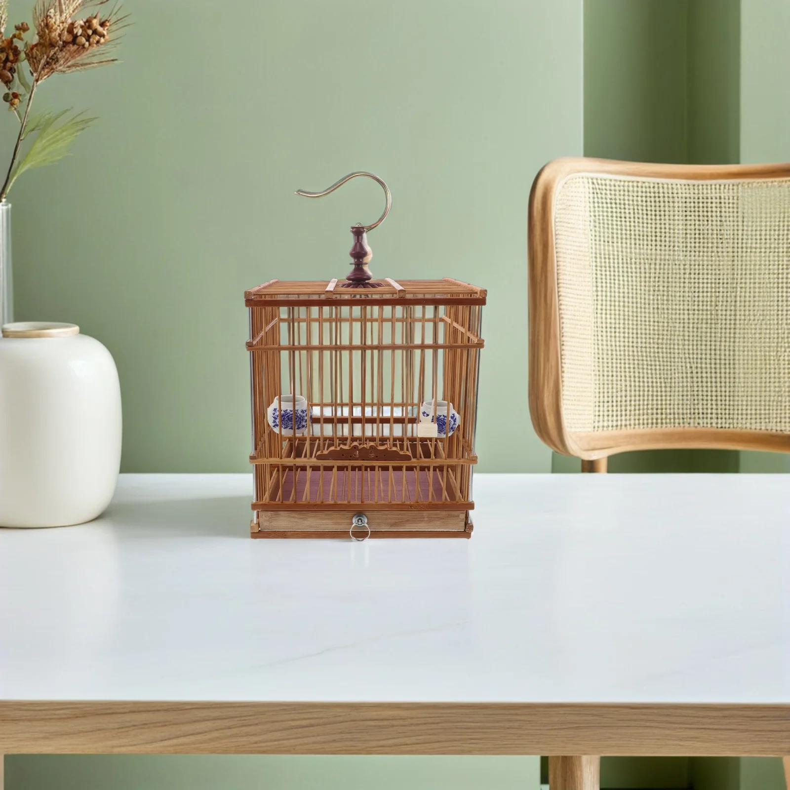 

Bamboo Bird Cage Rectangular Carbonized Purple Hanging Hook Garden Balcony Decorative Cage for Small Birds Goldfinches Finches