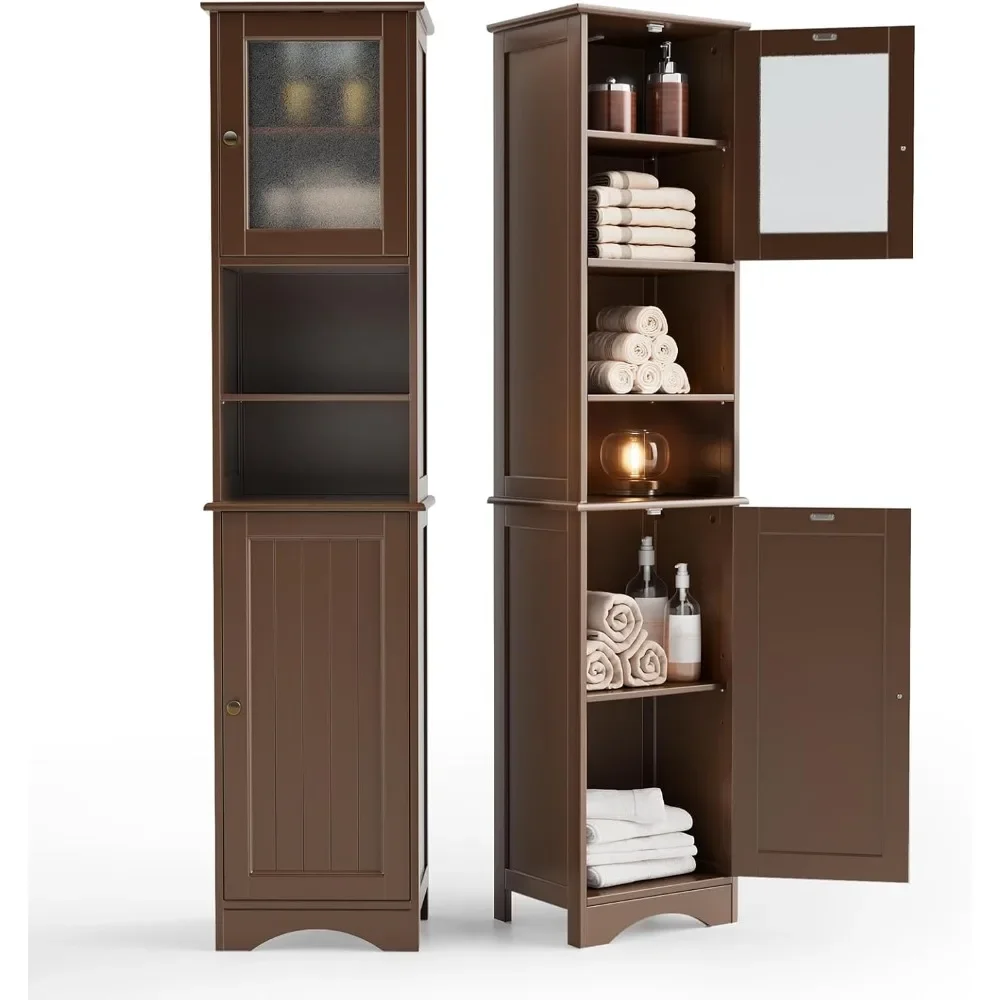 

Tall Bathroom Cabinet, Storage Cabinet with Two-Way Doors, Freestanding Linen Tower with Adjustable Shelves, Floor Cabinet with