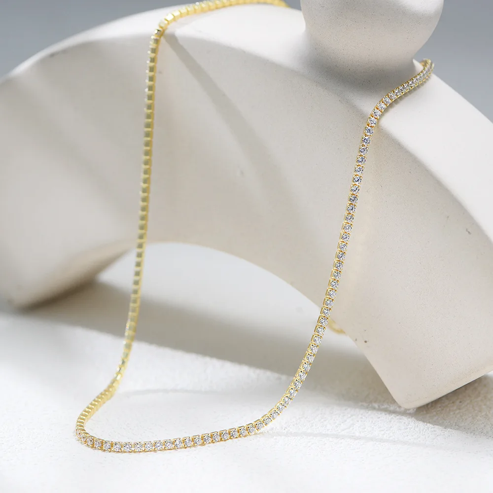 

Withered Jewelry Necklace Necklaces For Women 2mm Zircon S925 Pure Silver Simple Full Diamond Necklace