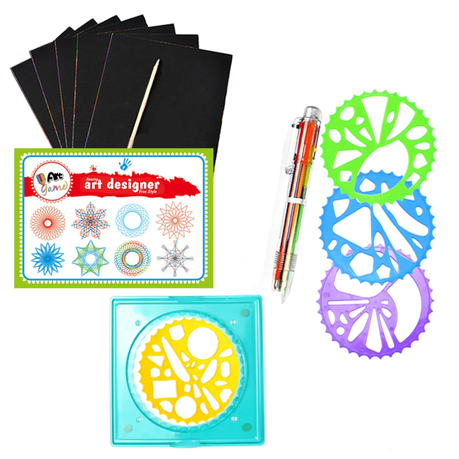 Colorful Spirograph Set Kids Magic Art Drawing Kit Geometric Template Ruler Educational Intellectual Stationery Gift view 2