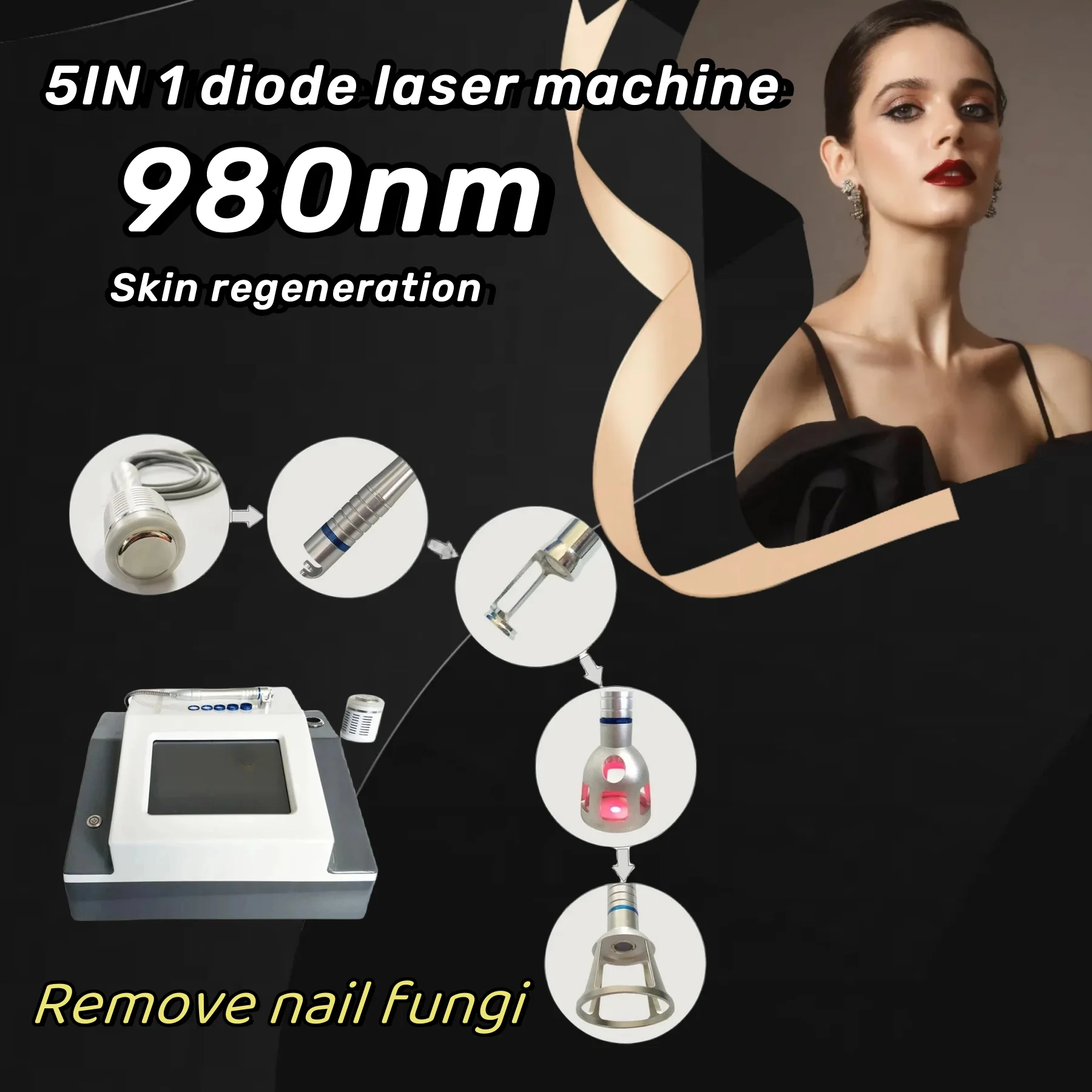 

2026 2/4/5 in 1 980nm Diode Laser Machine for Vascular Vein Nail Fungus Removal Skin Rejuvenation Physiotherapy Eczema Treatment