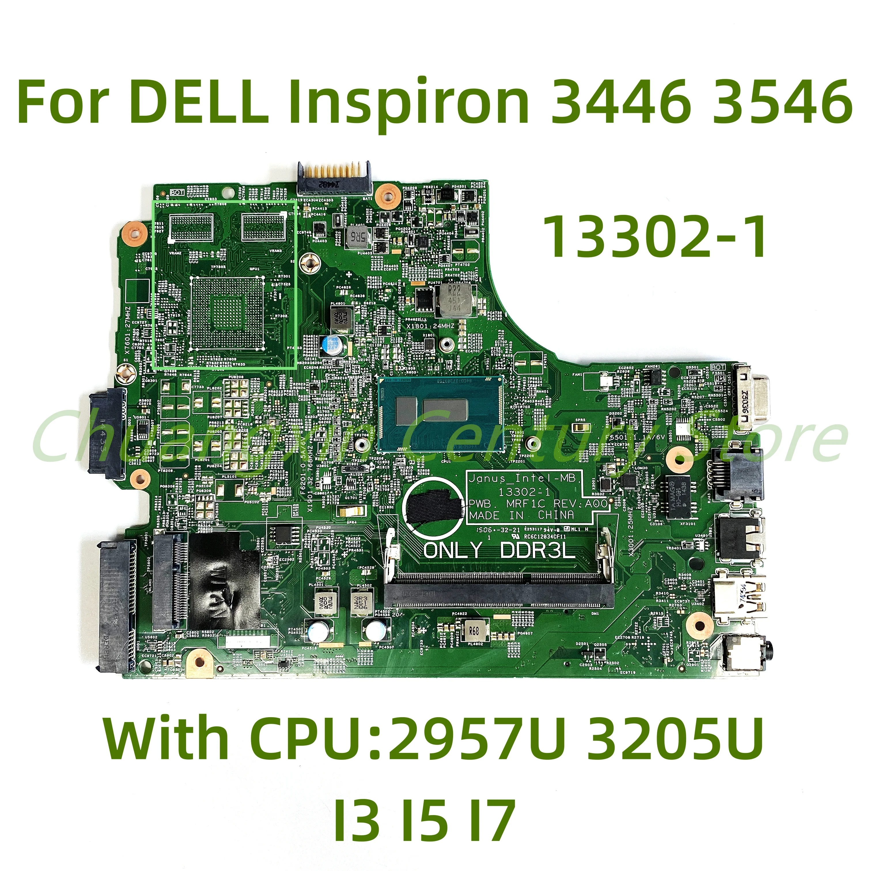 

Подходит для материнской платы ноутбука DELL Inspiron 3449, 3546, 3446, 3549, 3542, 13302-1 с процессором 2957U 3205U, I3, I5, I7, 100% протестированная работа