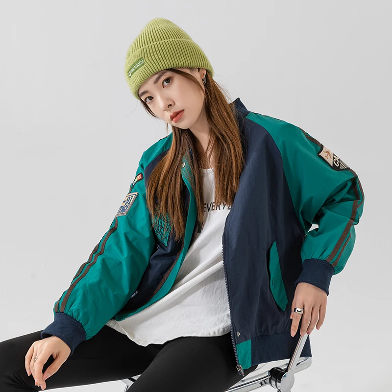 Women’s Lightweight Patches Stylish Jackets Outdoor Sports Zip up Outerwear Spring&Atumn Long Sleeves Vintage Graphic Coats