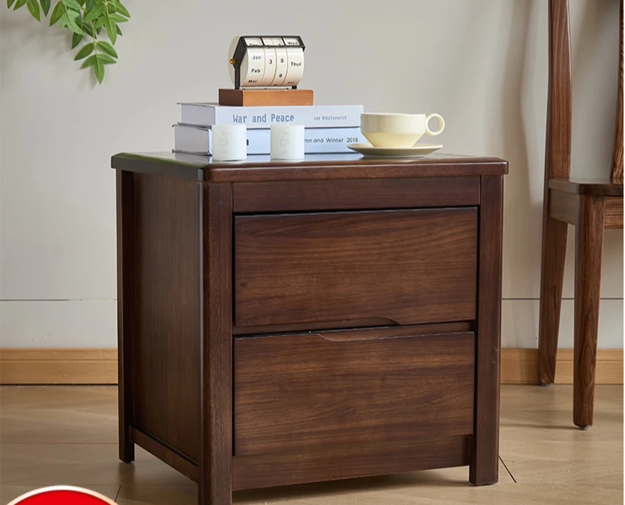 Walnut solid wood bedside table, simple and modern all-solid Chinese-style friendly , bedside solid wood storage cabinet