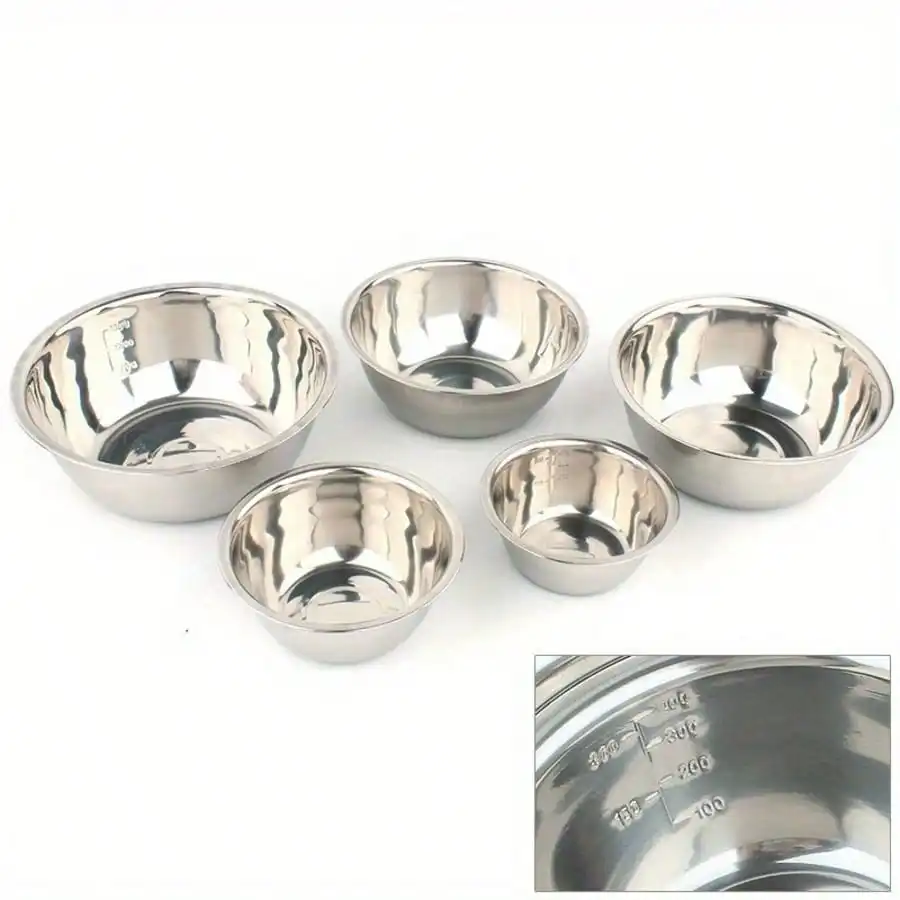 5 Pcs Stainless Steel Mixing Bowls, 201Stainless Steel Mixing Bowl Set - Easy To Clean, Nesting Bowls For Space Saving Storage, Great For Cooking, Baking, Prepping,Christmas Gifts