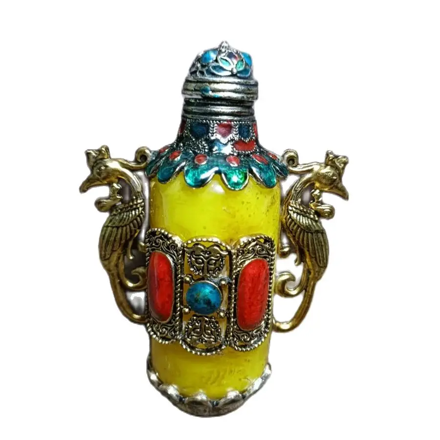 

vintage Old Peking Snuff Bottle glass decorations Inlaid gem Ornaments dragon statue Pet snuffbox peking fine gift hobby collect