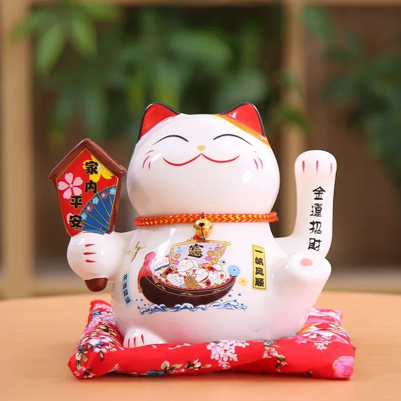 

6inch Ceramic Beckoning Cat Waving Hand Fortune Cat Electric Maneki Neko Best Gift Home Decoration Lucky Cat