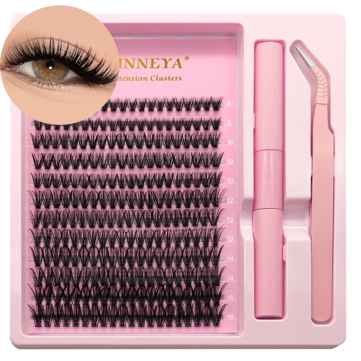 GROINNEYA Lash Clusters Kit With Waterproof Strong Hold DIY Lash Extension Kit Lash Bond And Seal And Eyelash Tweezers Makeup