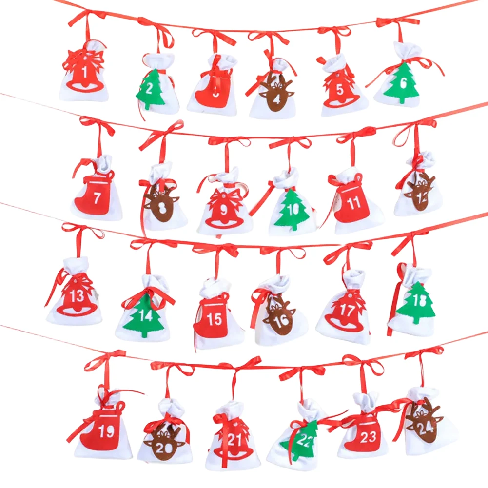 

Christmas Prezzie Felt Hanging Bag 11x16cm with Countdown Numbered Pockets for Calendar Decoration and Holiday Tracking