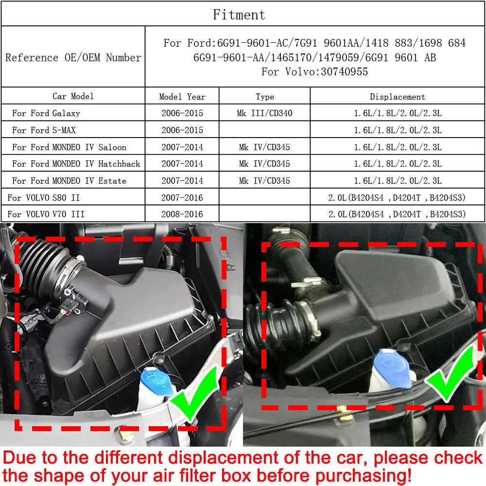 Air Filter 6G919601AB For Ford For Mondeo 4 Mk4 IV CD345 2007 2008 2009 2010 2011 2012 2013 2014 Car Engine Accessories Styling