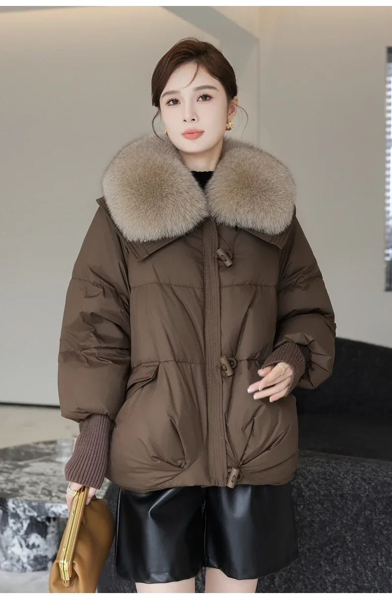 Down Cotton Short Padded Jacket Women Parkas Fur Collar Autumn Winter Thick Coats Female Black Casual Outerwear Clothes 2026