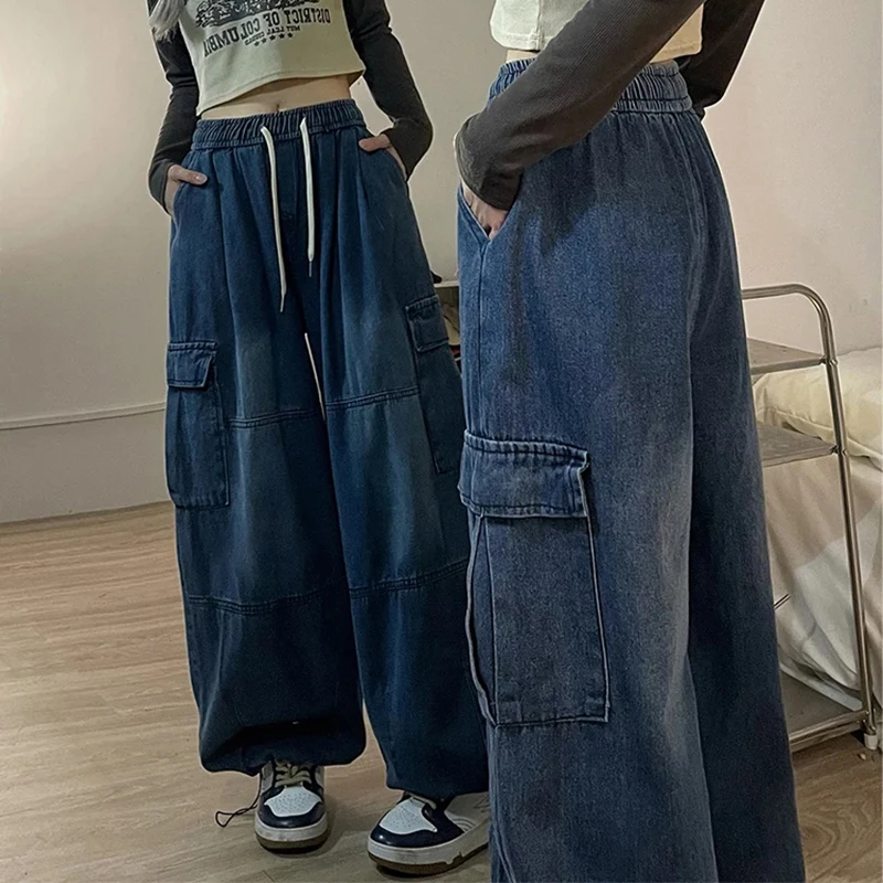 Y2k Baggy Jeans For Woman&Men Oversize Barrel Jeans Denim Pants Female Hip Hop Trousers Pockets Streetwear Wide Leg Cargo Pants