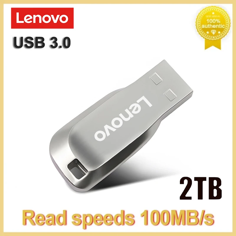 Lenovo-Pen Drive Original de 2 TB, unidad Flash de Metal USB 3,0, gran capacidad de almacenamiento de transferencia de alta velocidad, Memoria impermeable, disco U