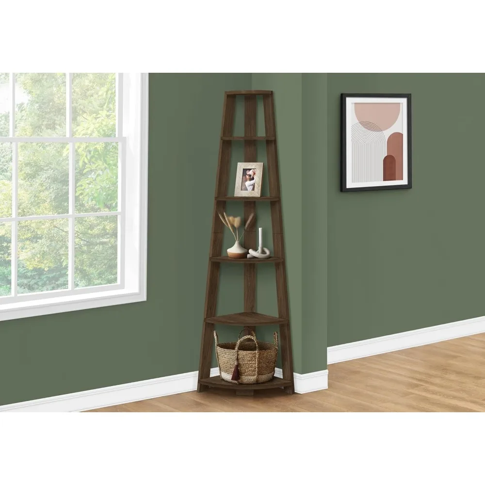 رف كتب معاصر من خشب الجوز المكون من 5 طبقات للمكتب وغرفة النوم - حل تخزين حديث